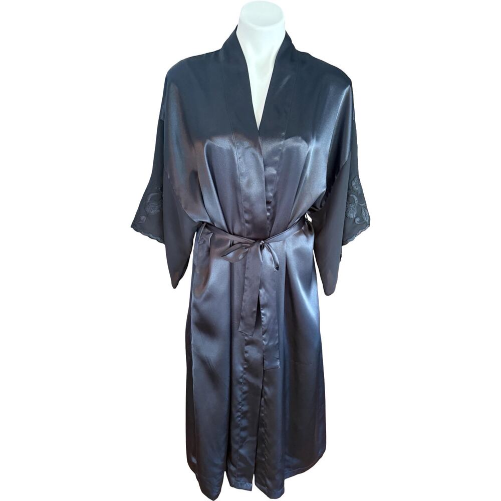 Vintage Val Mode 1980s Black Satin Marabou Feather Gown and Robe Set Medium - Picture 10 of 15